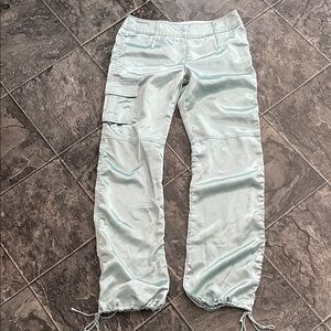 BCBG Satiny Light Turquoise Cargo Pants Urban Coquette Rave Y2K Avant Garde